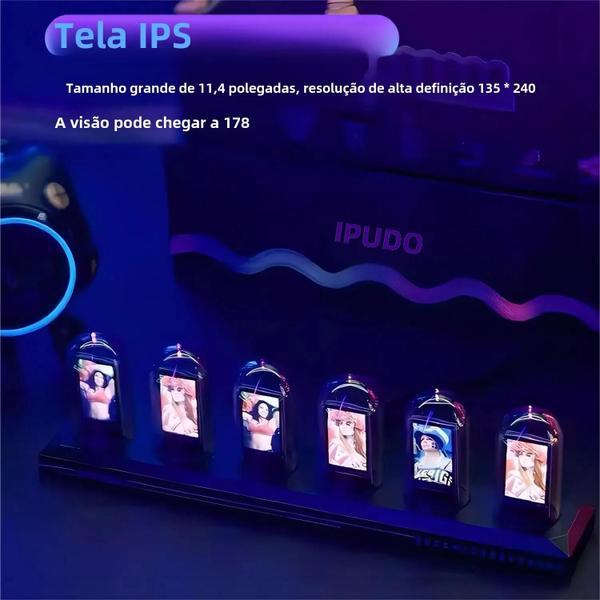 Imagem de Relógio Nixie RGB com Tela IPS Colorida - Design Analógico e Digital para Desktop