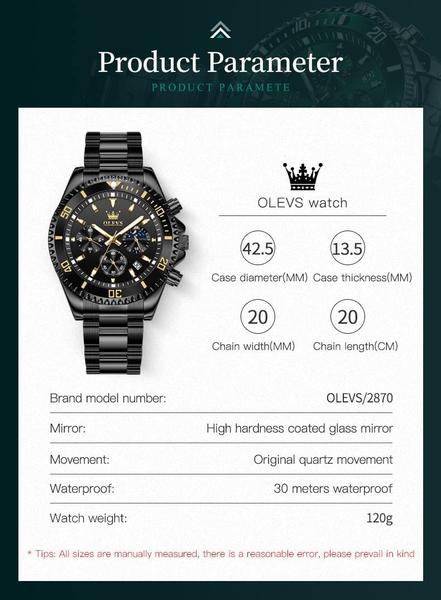 Imagem de Relógio OLEVS Black Gold Classic Chronograph para homens com data