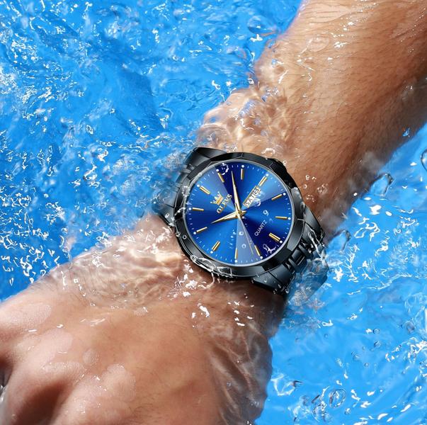 Imagem de Relógio OLEVS Blue Black Waterproof Diamond para homens com data