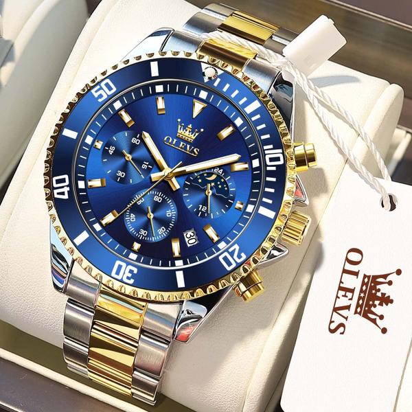 Imagem de Relógio OLEVS Blue Stainless Steel para homens com cronógrafo de data