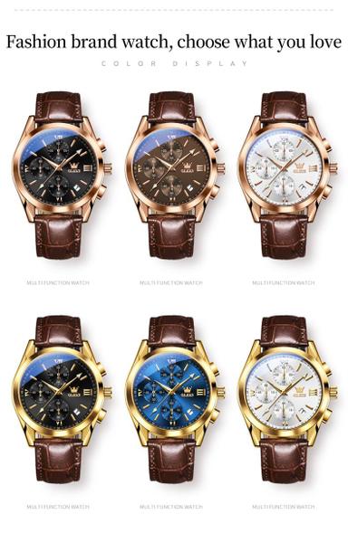 Imagem de Relógio OLEVS Brown Leather Chronograph, estojo dourado para homens