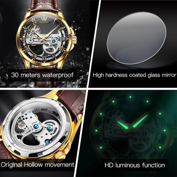 Imagem de Relógio OLEVS Gold Black Skeleton Tourbillon Waterproof Masculino