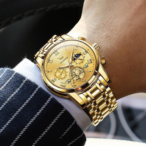 Imagem de Relógio OLEVS Gold Chronograph em aço inoxidável impermeável