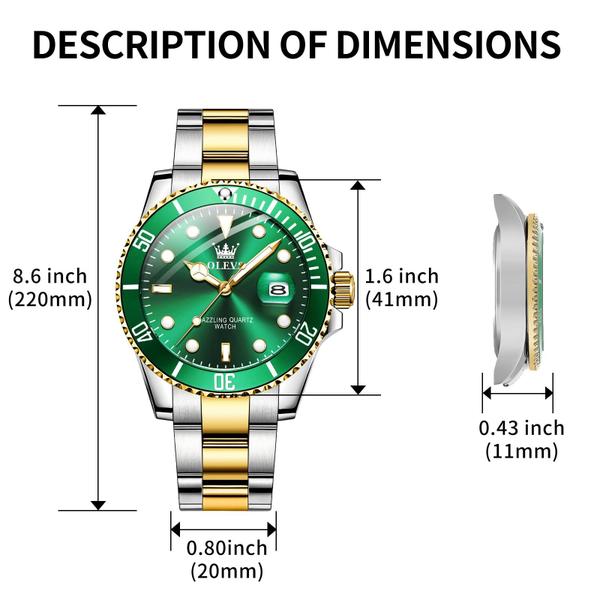 Imagem de Relógio OLEVS Masculino de Quartzo Verde em Aço Inoxidável 30m Resistente à Água