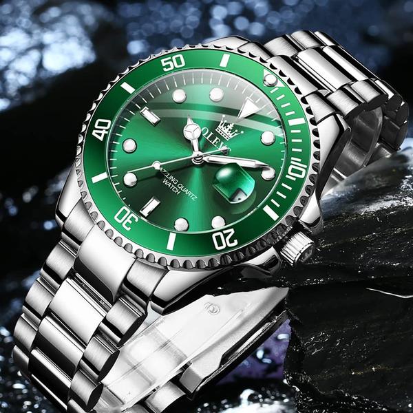 Imagem de Relógio OLEVS masculino ROUND Business quartzo verde com mostrador 41 mm