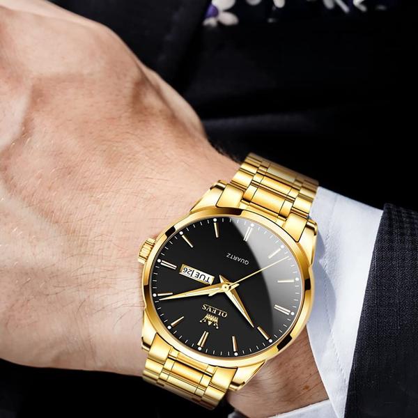 Imagem de Relógio OLEVS Men Gold Business Dress Analog Quartz Steel