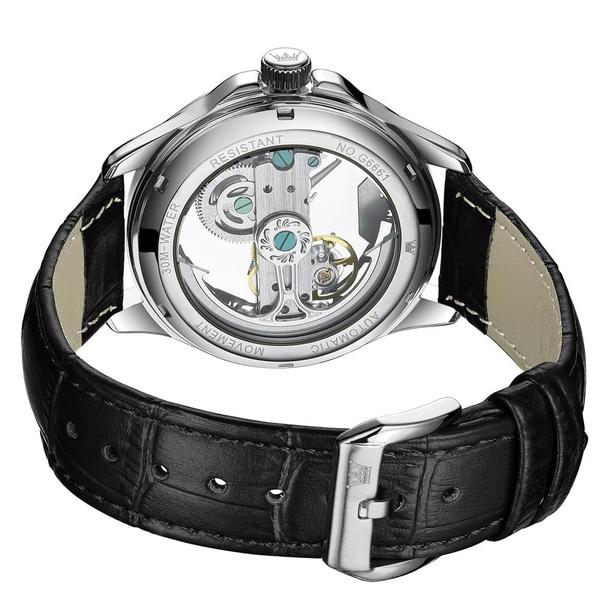 Imagem de Relógio OLEVS Silver Skeleton Tourbillon Black Leather Masculino