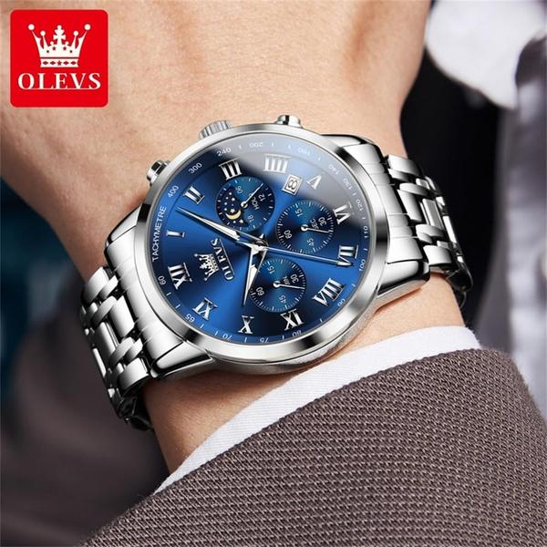 Imagem de Relógio OLEVS Sliver Chronograph para homens com rosto e data azuis