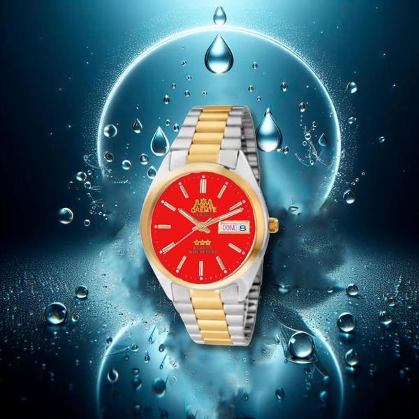 Imagem de Relógio Oremte Duplo Calendario Prova D Agua Masculino Pulseira Mista Dourado/Prata