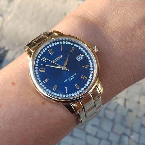 Imagem de Relógio Orient Dourado Azul Strass 36mm Aço Inox