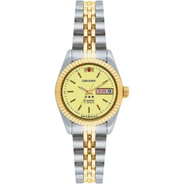 Imagem de Relogio Orient Feminino Automatico 3 estrelas pequeno mini dourado prata aço inox bicolor misto calendario 559EB3NH C1SK