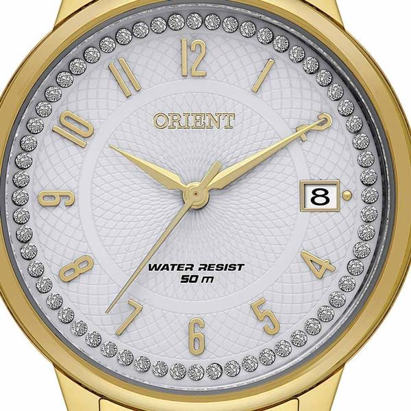 Imagem de Relogio Orient feminino dourado cravejado com numeros calendario FGSS1251 S2KX