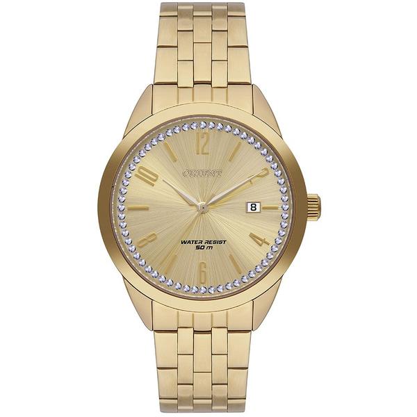 Imagem de Relogio Orient feminino dourado grande cravejado com strass banhado folheado FGSS1238 C2KX