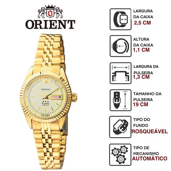 Imagem de Relógio Orient Feminino Pequeno Mecânico 3 Estrelas Prova Dágua 30 Metros Casual Redondo Calendário Duplo Analógico 559EB1NH C1KX