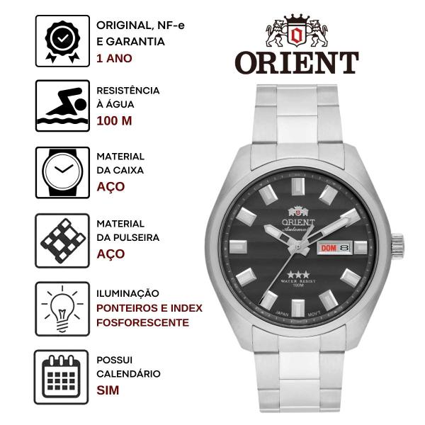 Imagem de Relógio Orient Masculino Automático Prata Casual Redondo 10 ATM Calendário 469SS076F G1SX