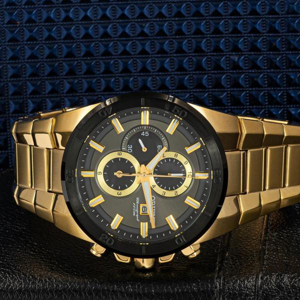 Imagem de Relógio Orient Masculino Dourado Cronógrafo Aço Original Prova D'água Garantia 1 ano ROC004G1KX