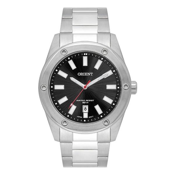 Imagem de Relogio Orient Masculino prata prateado preto minimalista calendario de aço inox a prova dagua MBSS1464 P1SX