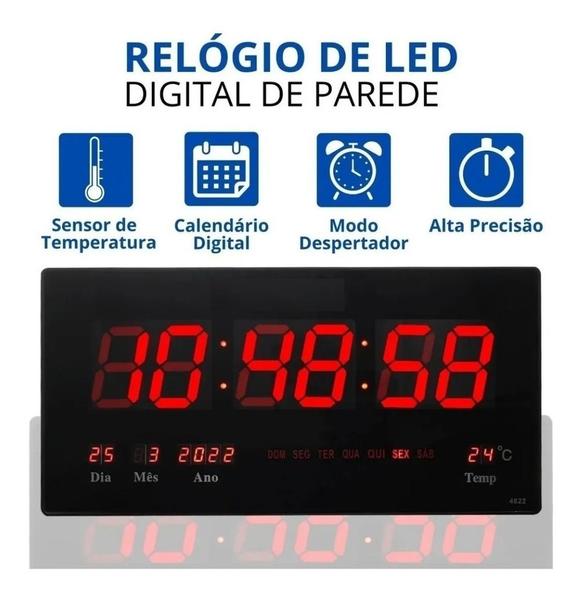 Imagem de Relógio Parede Led Digital Grande 47cm Data Termômetro Firma Academia Hospital