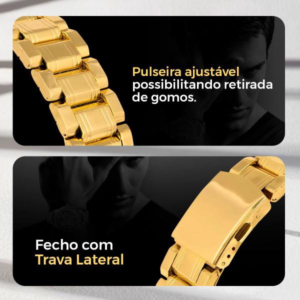 Imagem de relogio prata masculino aço inox + cordao + pulseira + caixa grumet qualidade premium