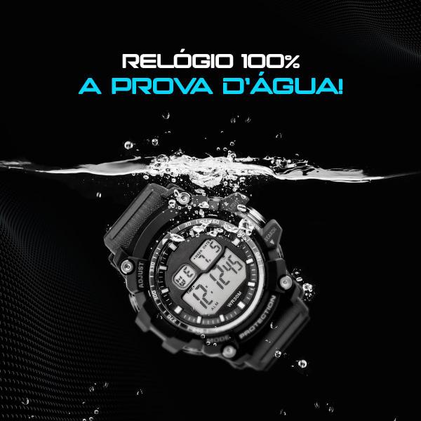 Imagem de relogio preto digital masculino prova dagua original + caixa alarme esportivo data presente original