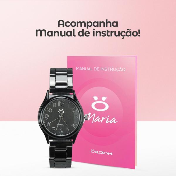 Imagem de Relógio Preto Feminino Quartz Original Aço Inox Pequeno Minimalista