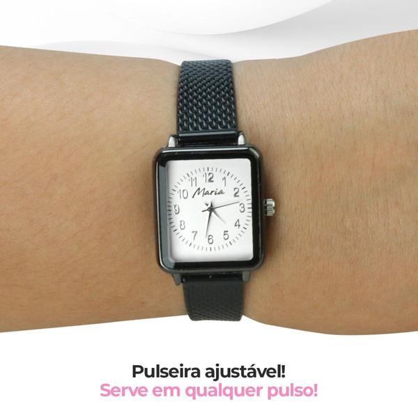 Imagem de Relógio Preto Feminino Quartz Original Pequeno + Kit Colar e Brincos Casual