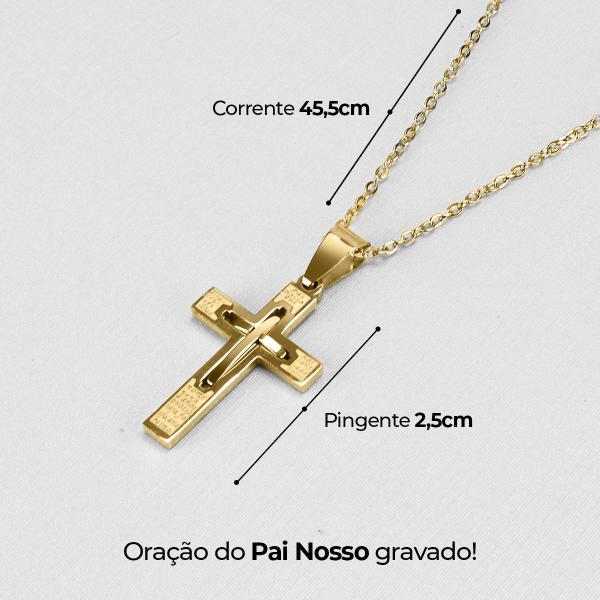 Imagem de Relogio prova dagua + cordão crucifixo original religioso casual robusto social pesado ouro grande