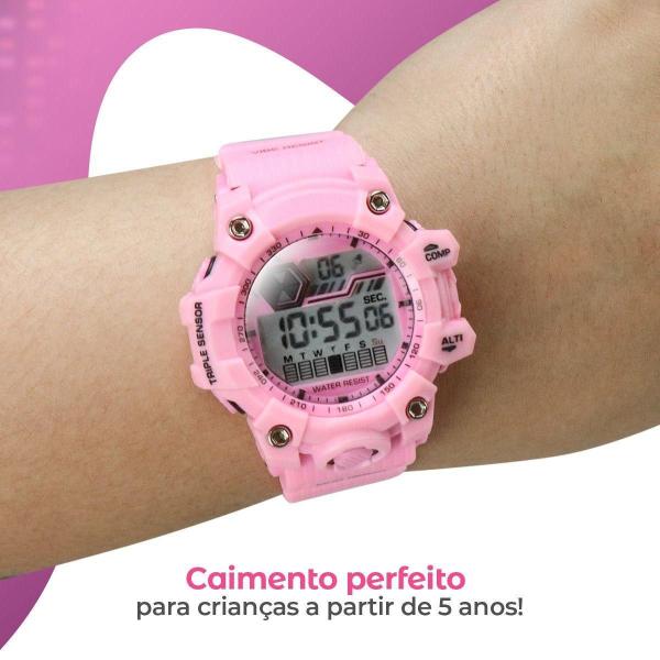 Imagem de Relogio Prova Dagua Digital Infantil Rosa Led + Oculos Sol