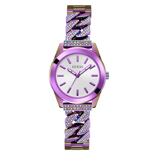 Imagem de Relógio: pulseira iridescente feminina GUESS, mostrador prateado, caixa de 32 mm