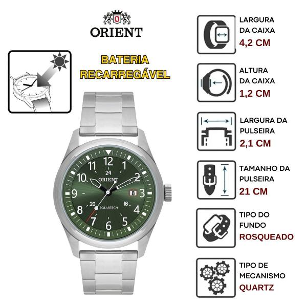 Relógio Pulso Orient Masculino Carga Solar Analógico Aço Inoxidável Prata Visor Sunray Imagem de Relógio Pulso Orient Masculino Carga Solar Analógico Aço Inoxidável Prata Visor Sunray