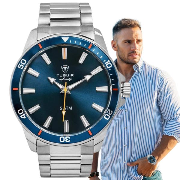 Relógio Pulso Tuguir Infinity Masculino Analógico Casual Prova D'água 5 ATM Aço Inóx Prata TGI37009 Imagem de Relógio Pulso Tuguir Infinity Masculino Analógico Casual Prova D'água 5 ATM Aço Inóx Prata TGI37009