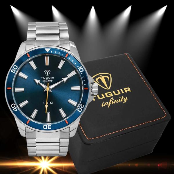 Relógio Pulso Tuguir Infinity Masculino Analógico Casual Prova D'água 5 ATM Aço Inóx Prata TGI37009 Imagem de Relógio Pulso Tuguir Infinity Masculino Analógico Casual Prova D'água 5 ATM Aço Inóx Prata TGI37009