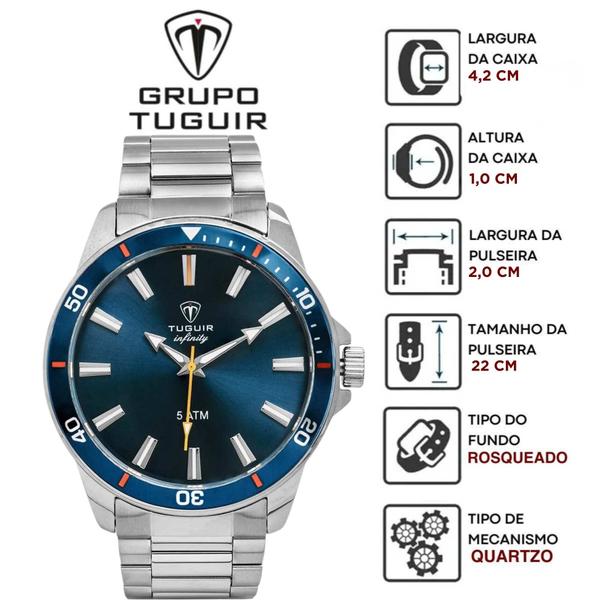 Relógio Pulso Tuguir Infinity Masculino Analógico Casual Prova D'água 5 ATM Aço Inóx Prata TGI37009 Imagem de Relógio Pulso Tuguir Infinity Masculino Analógico Casual Prova D'água 5 ATM Aço Inóx Prata TGI37009