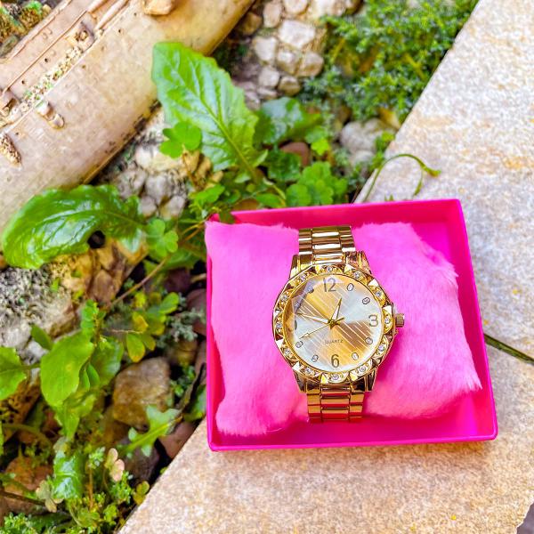 Imagem de Relógio Quartz Feminino Aço inoxidavel Dourado com garantia