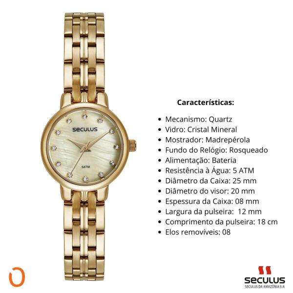 Imagem de Relógio Seculus Feminino 77189LPSKDS1K1 Dourado 25mm