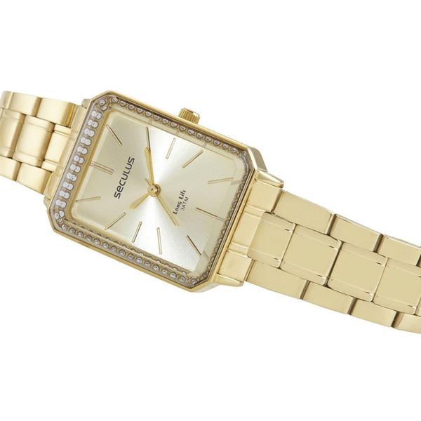 Imagem de Relogio Seculus feminino dourado quadrado pequeno com strass 44187LPSVDA1