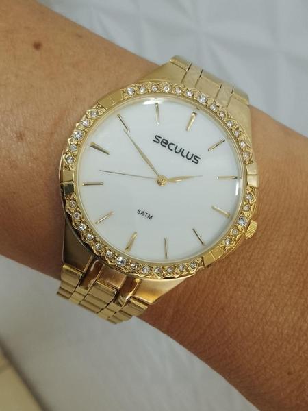 Imagem de Relógio Seculus Feminino Dourado Strass Kit + Semi Joia