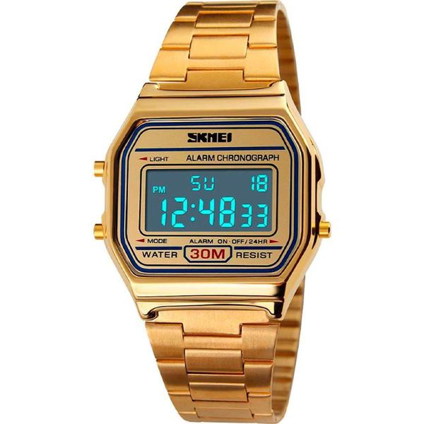 Imagem de Relógio Skmei Feminino Dourado 10848 Digital 3 Atm Cristal Mineral Tamanho Pequeno