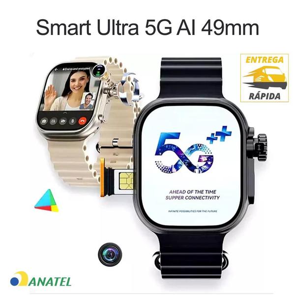 Imagem de Relogio Smart Ultra 5G AI Celular de Pulso Com 3 Pulseiras Variadas