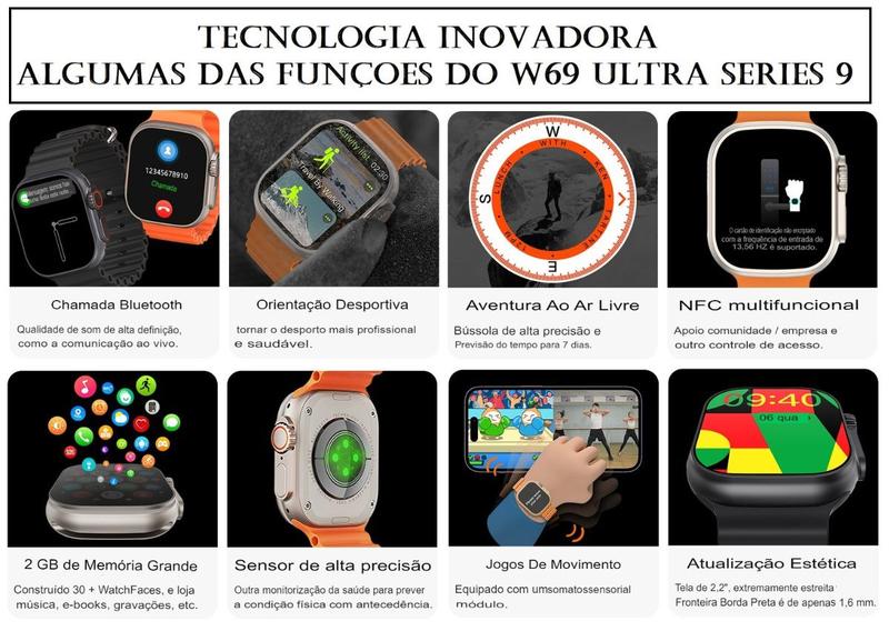 Imagem de Relógio Smart Watch Serie 9 W69 Ultra Tela Amoled 2.2 Kit  Acompanha Pulseira Protetor Pelicula