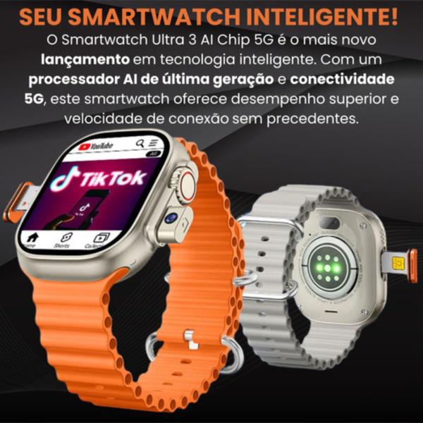 Imagem de Relogio Smart Watch Ultra 3 5g Original AI Amoled Serie 10 Camera Chip Celular de Pulso Unissex