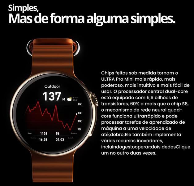 Imagem de Relógio Smartwatch 2 Pulseiras Ultra Se Mini Série 10 Amoled Microwear Redondo 