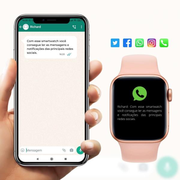 Imagem de Relógio Smartwatch Feminino Compatível IOS Android Samsung Nf 2 Pulseiras