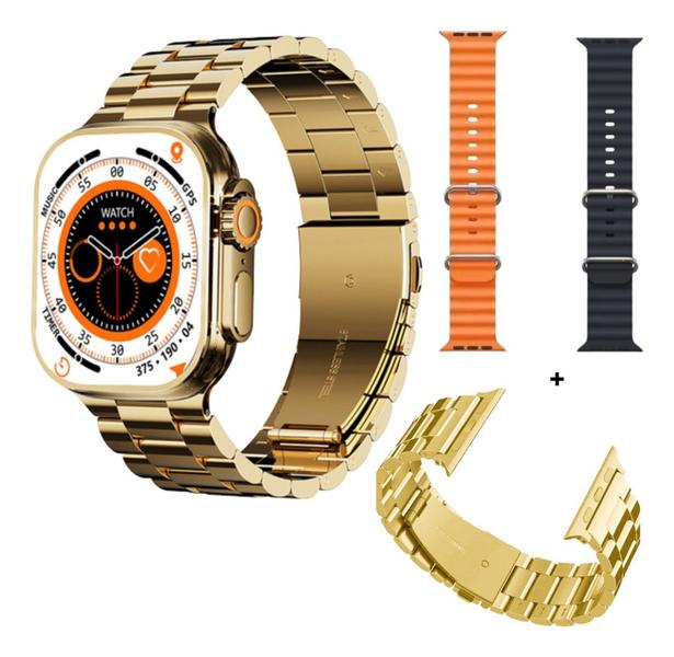 Imagem de Relógio Smartwatch Feminino E Masculino Dourado Ws09 Luxo 24k Ultra Original Envio Já