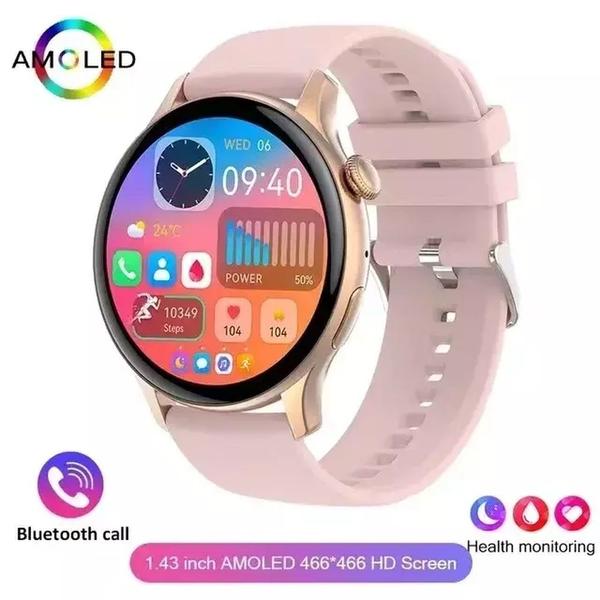 Imagem de Relógio Smartwatch Feminino Foxbox 7012A À Prova D'Água Malha Ouro Tela Hd Amoled