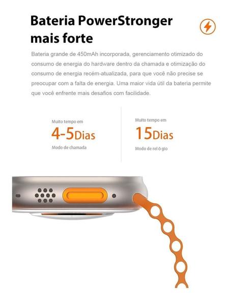 Imagem de Relogio Smartwatch Feminino Laranja Ultra 8 Para Samsung Android e IOS