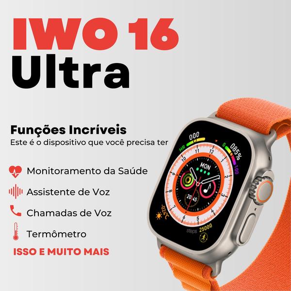 Imagem de Relógio SmartWatch IWO 16 Ultra 8 Original Batimentos Cardíacos e Chamadas Bluetooth