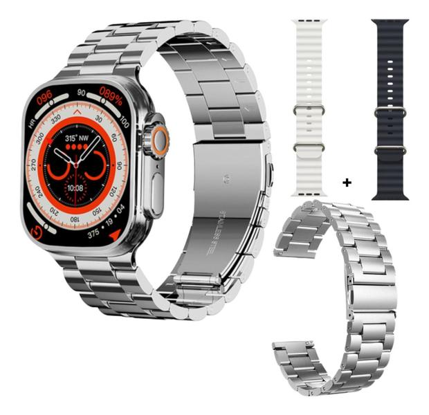 Imagem de Relógio Smartwatch Masculino E Feminino Prata 3 pulseiras Ws09 49mm 24k Ultra Nota Fiscal