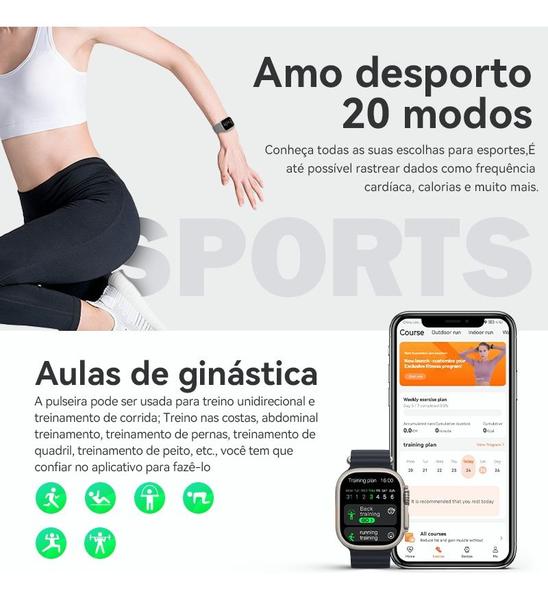 Imagem de Relógio Smartwatch Masculino Feminino Duas Pulseiras Hw68 Ultra Series 8 Cor Da Caixa Preto