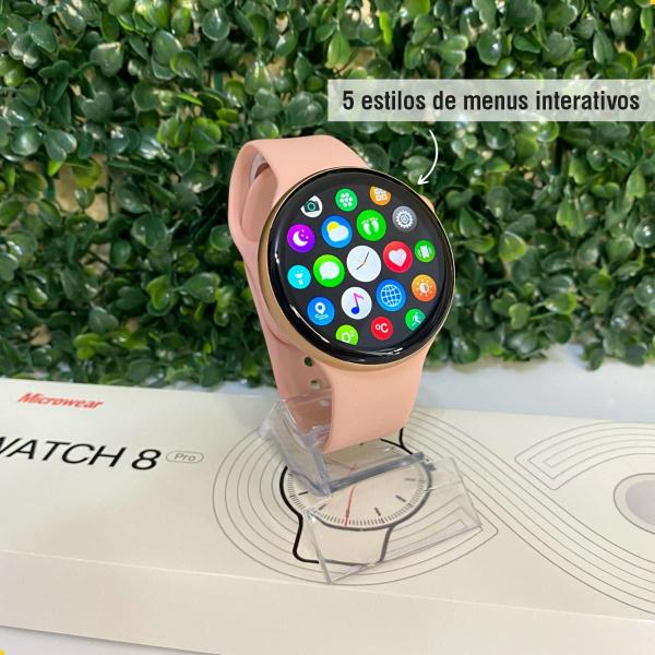 Relogio Smartwatch Redondo Feminino Rosa Serie 9 Para Samsung Android e IOS Smartwatch e Acessorios Magazine Dopechinchou